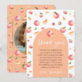 1歳の誕生日写真感謝カード(スイートピーチ) 招待状 (正面/裏面)