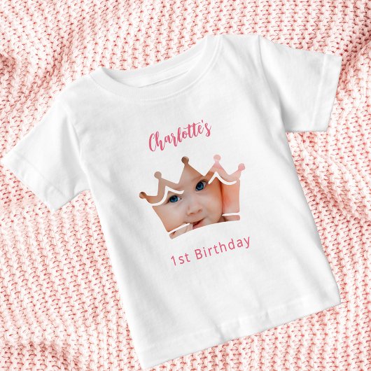 1歳の誕生日写真 クラウンプリンセス ベビーTシャツ