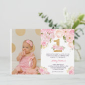 1歳の誕生日初の美しいフローラ招待状 招待状 (スタンド正面)