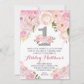 1歳の誕生日初の美しいフローラ招待状 招待状 (正面)