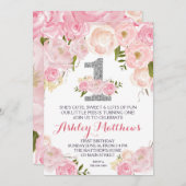 1歳の誕生日初の美しいフローラ招待状 招待状 (正面/裏面)