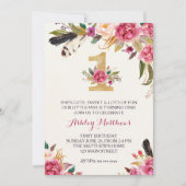 1歳の誕生日初の美しいフローラ招待状 招待状 (正面)