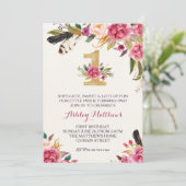 1歳の誕生日初の美しいフローラ招待状 招待状 (スタンド正面)