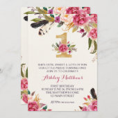 1歳の誕生日初の美しいフローラ招待状 招待状 (正面/裏面)