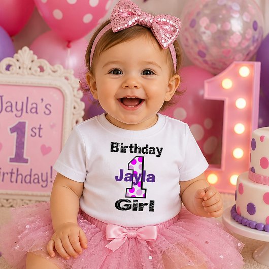 1歳の誕生日女の子シャツ 水玉1歳 ベビーTシャツ