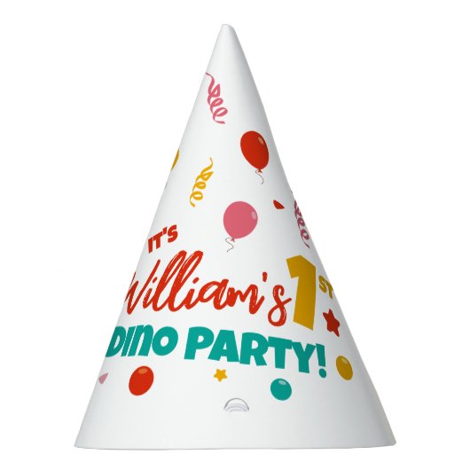 1歳の誕生日恐竜パーティー フラット カラフル パーティーハット (右)