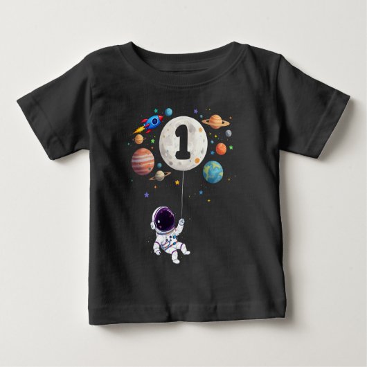 1歳の誕生日惑星宇宙飛行士1歳 ベビーTシャツ (正面)