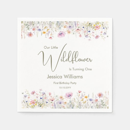 1歳の誕生日我々の小さな野花が一つ回る スタンダードカクテルナプキン (正面)