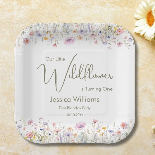 1歳の誕生日我々の小さな野花が一つ回る ペーパープレート