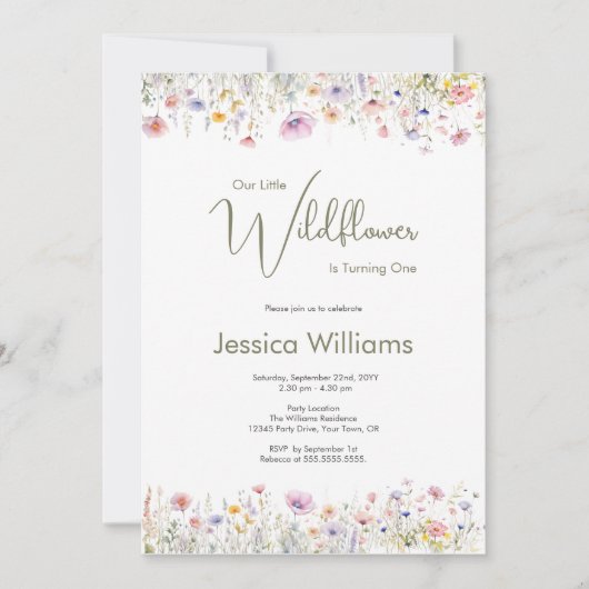 1歳の誕生日我々の小さな野花が一つ回る 招待状 (正面)
