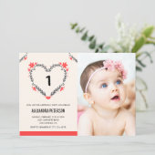 1歳の誕生日招待状のフローラハート 招待状 (スタンド正面)