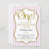 1歳の誕生日招待状ガールズファーストピンク金ゴールド 招待状 (正面)