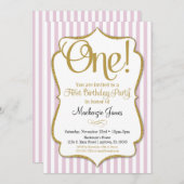 1歳の誕生日招待状ガールズファーストピンク金ゴールド 招待状 (正面/裏面)