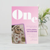 1歳の誕生日招待状ガールピンクのグラデーション写真 招待状 (スタンド正面)