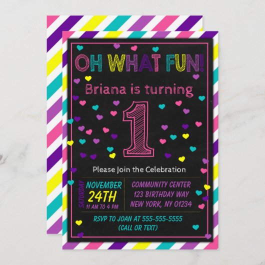 1歳の誕生日招待状ガールファースト誕生日パーティー 招待状 (正面/裏面)