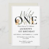 1歳の誕生日招待状キッズお洒落ワイルドワン 招待状 (正面/裏面)