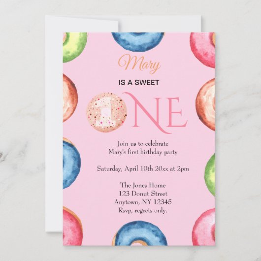 1歳の誕生日招待状スウィートワンかわいい水色 招待状 (正面)
