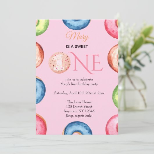 1歳の誕生日招待状スウィートワンかわいい水色 招待状 (スタンド正面)