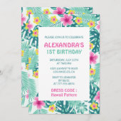 1歳の誕生日招待状トロピカルハワイパターン 招待状 (正面/裏面)