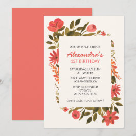 1歳の誕生日招待状フローラボホエレガント 招待状