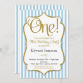 1歳の誕生日招待状ボーイズ最初の青金ゴールド 招待状 (正面/裏面)