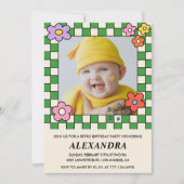 1歳の誕生日招待状レトロGroovy花 招待状 (正面)