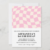 1歳の誕生日招待状市松模様にレトロ 招待状 (正面)