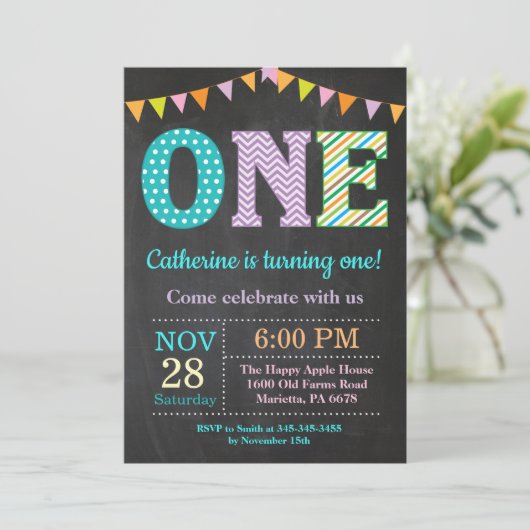 1歳の誕生日招待状。ガールファースト誕生日 招待状 (スタンド正面)