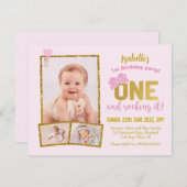 1歳の誕生日招待状、ピンクの女の子の初めての誕生日 招待状 (正面/裏面)