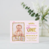 1歳の誕生日招待状、ピンクの女の子の最初の誕生日 招待状 (スタンド正面)