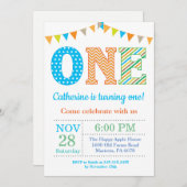 1歳の誕生日招待状。ボーイファースト誕生日 招待状 (正面/裏面)