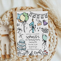 1歳の誕生日招待状、手書き誕生日