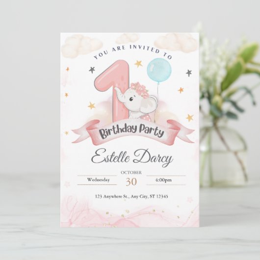 1歳の誕生日招待状 - 誕生日カード 招待状 (スタンド正面)