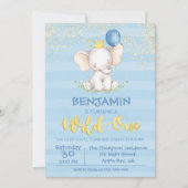 1歳の誕生日招待状 | 赤ちゃんゾウの男の子 招待状 (正面)