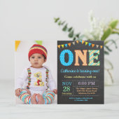 1歳の誕生日招待状。Boy First誕生日写真 招待状 (スタンド正面)