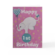 1歳の誕生日標準、5" x 7" 折りたたみ式グリーティングカード