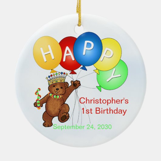 1歳の誕生日王室のクマ セラミックオーナメント (裏面)