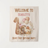 1歳の誕生日秋ベアーガールウェルカムサインタペストリー タペストリー (正面)