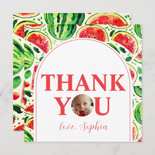 1歳の誕生日記念に！メロンの中の赤ちゃん写真 1歳誕生日 サンキューカード (正面/裏面)