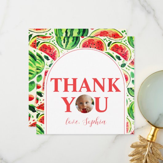 1歳の誕生日記念に！メロンの中の赤ちゃん写真 1歳誕生日 サンキューカード (正面/裏面インサイチュ)