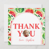 1歳の誕生日記念に！メロンの中の赤ちゃん写真 1歳誕生日 サンキューカード (正面)