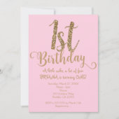 1歳の誕生日1ピンクと金ゴールドパーティーワン招待状 招待状 (正面)