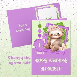 1歳の誕生日1今日の名前かわいいスロッパーグリーン カード