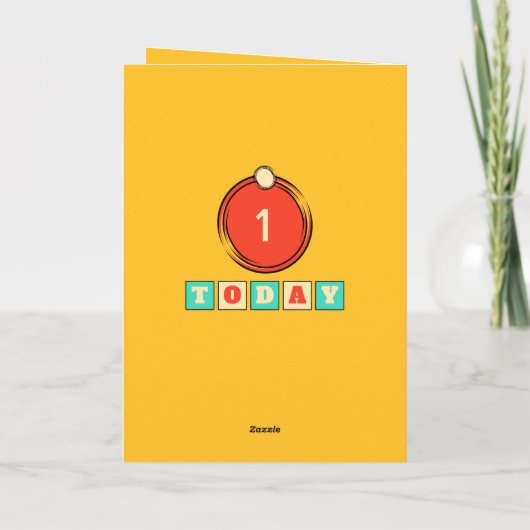 1歳の誕生日1今日オレンジ色の緑の名前 カード (裏面)