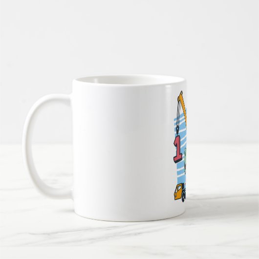 1歳の誕生日1年間の移動式クレーン恐竜 コーヒーマグカップ (左)