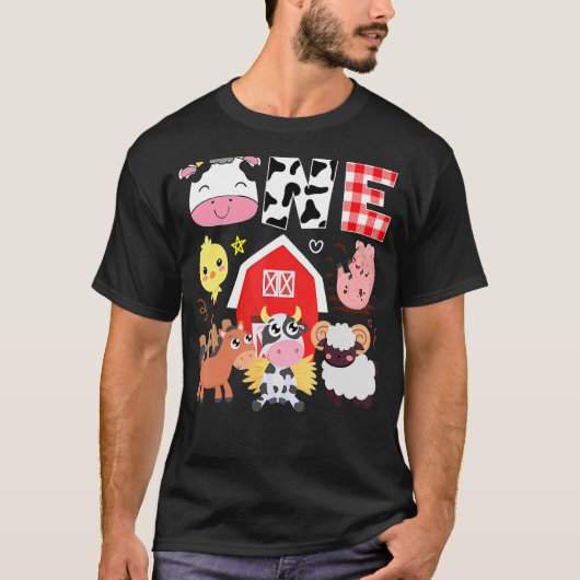 1歳の誕生日1歳のファームテーマ動物誕生 Tシャツ (正面)
