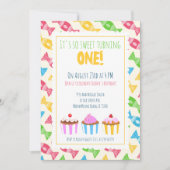 1歳の誕生日3カップケーキ女の子パーティー 招待状 (正面)