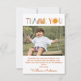 1歳の誕生日 おひさま ウォーターカラー感謝フォト サンキューカード