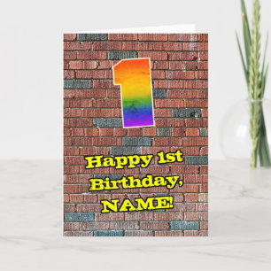 1歳の誕生日:おもしろいグラフィティインスパイアレインボー1歳 カード