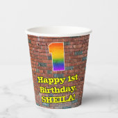 1歳の誕生日：おもしろいグラフィティインスパイアレインボー1歳 紙コップ (正面)